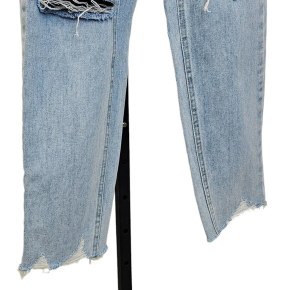 Oak + Fort Womens Distressed Hem Light Wash High Rise Straight Leg Jeans Size 25 - Picture 4 of 8